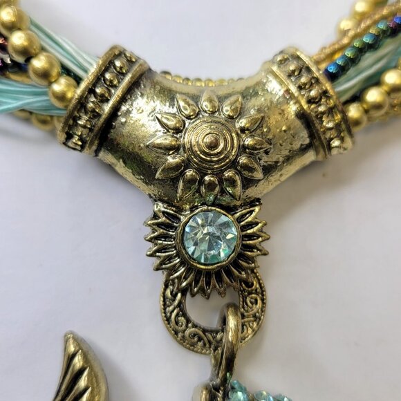 Statement Choker Pendant Necklace Fashion Gemstone Blue Fish Pendant - Picture 12 of 16